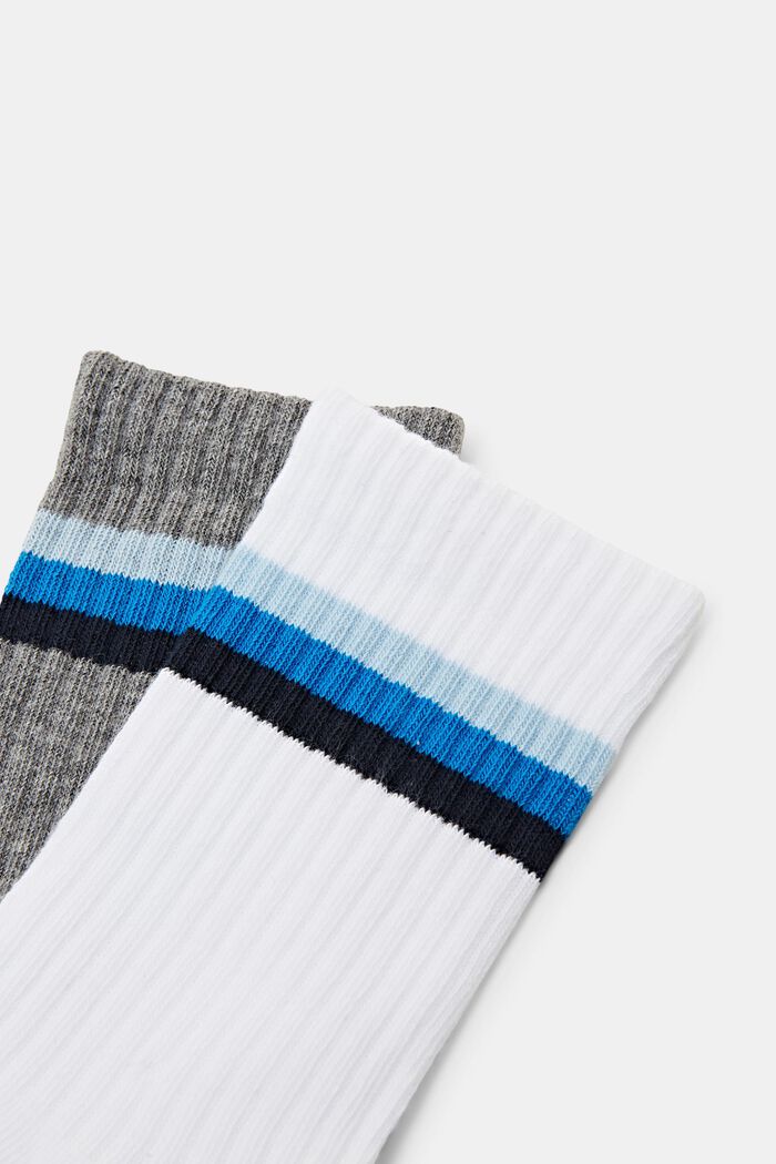 2-pack of ribbed socks with stripes, WHITE/DARK GREY, detail image number 1