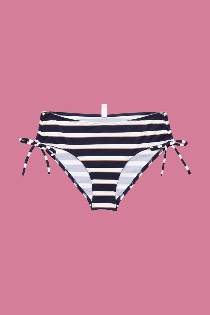 Striped bikini bottoms with mid-height waistband, NAVY, detail image number 4
