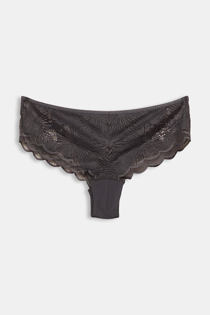 Made of recycled material: Brazilian shorts with lace, DARK GREY, overview