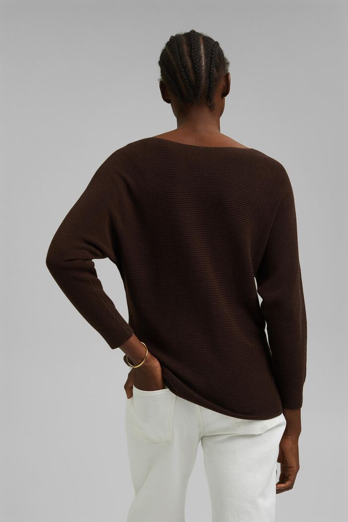 Bateau neck jumper made of organic cotton/TENCEL™, DARK BROWN, detail image number 3