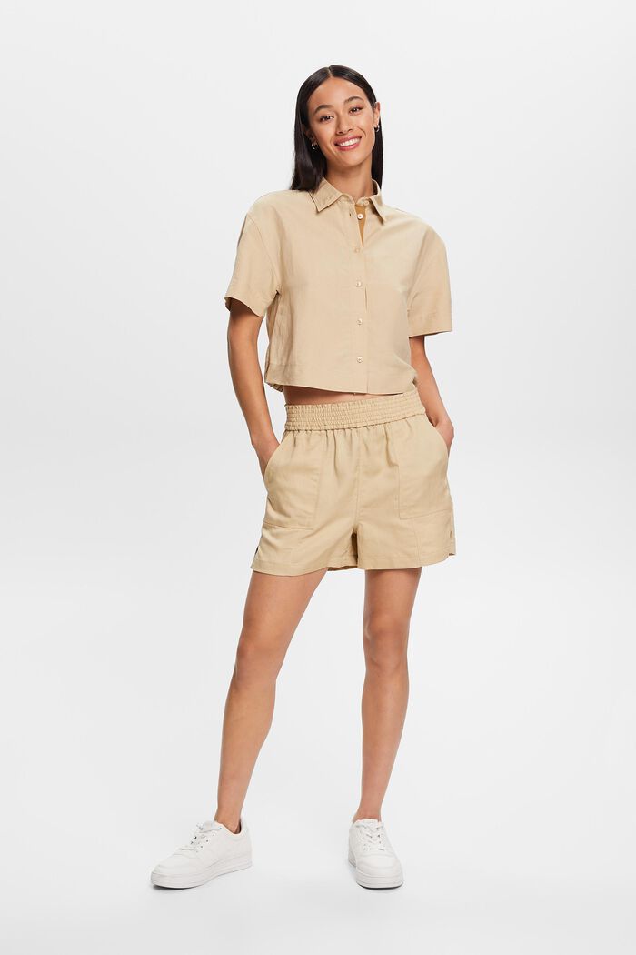 ESPRIT - Pull-on shorts, linen blend at our online shop