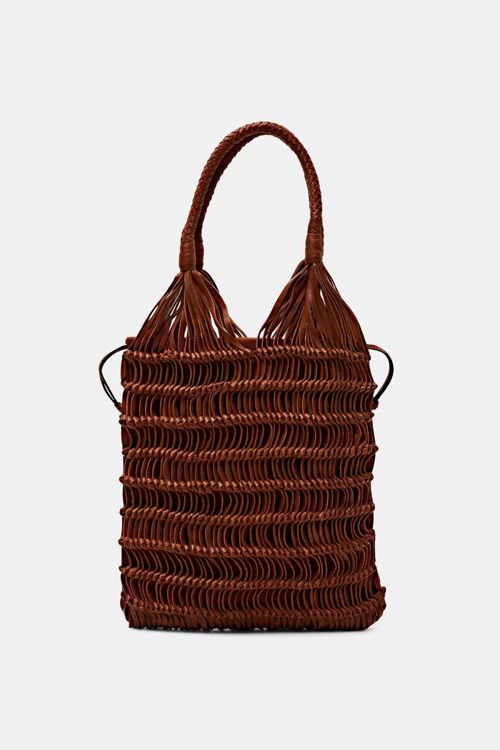Leather shopper in knotted design, RUST BROWN, detail image number 0