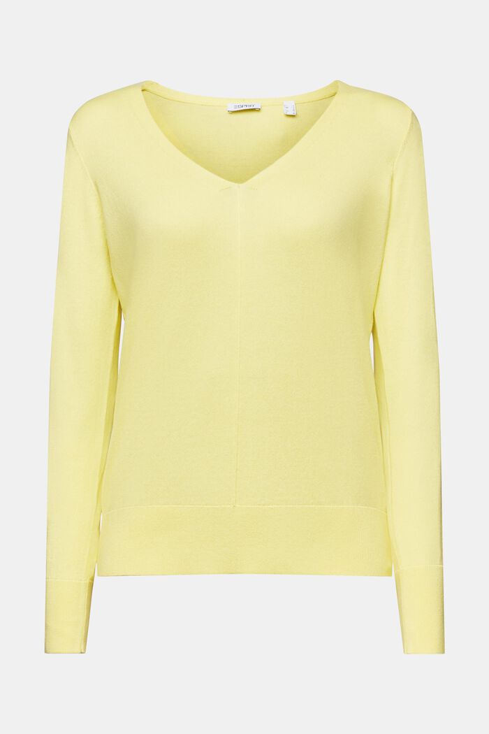 Cotton V-Neck Sweater, PASTEL YELLOW, detail image number 6
