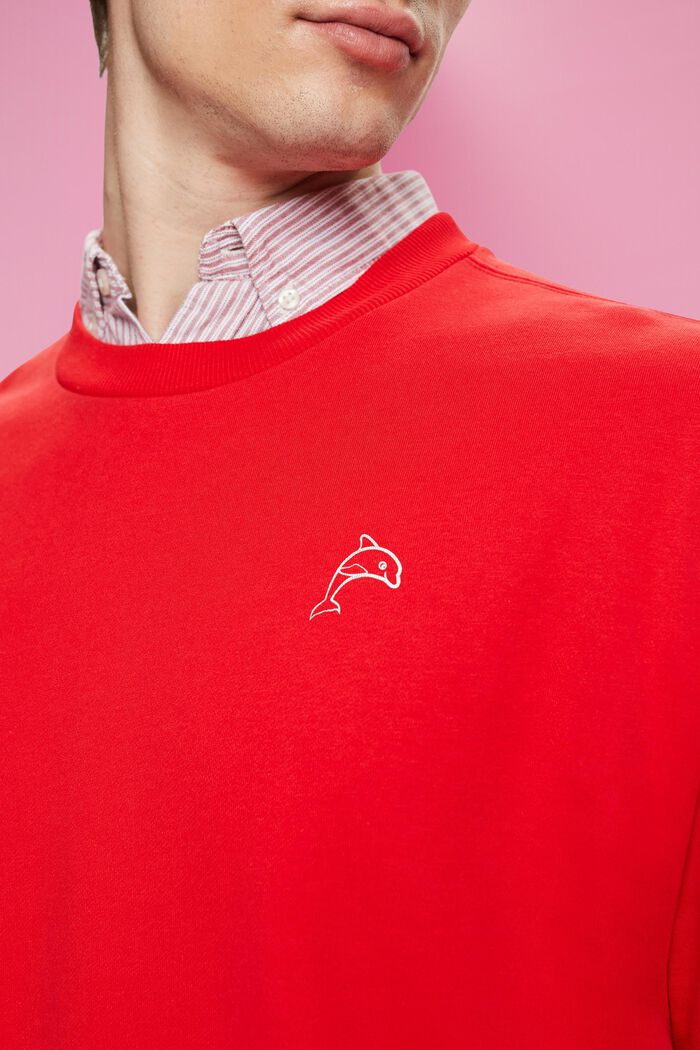 Sweatshirt with small dolphin print, ORANGE RED, detail image number 2