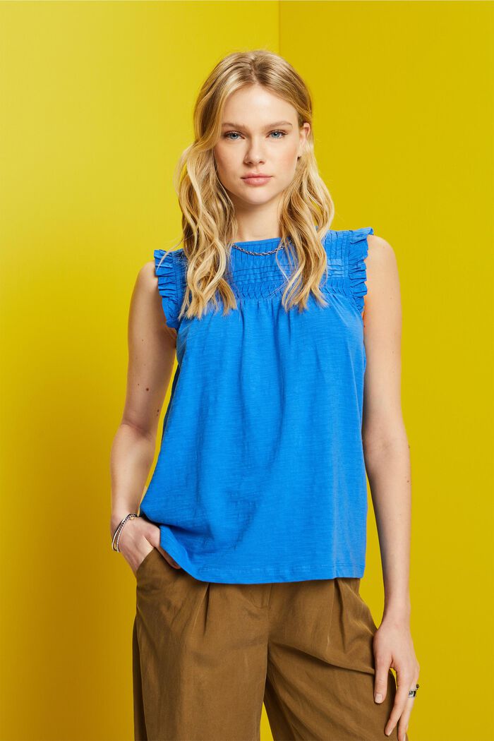 Jersey top with pin tucks and ruffles, BRIGHT BLUE, detail image number 0