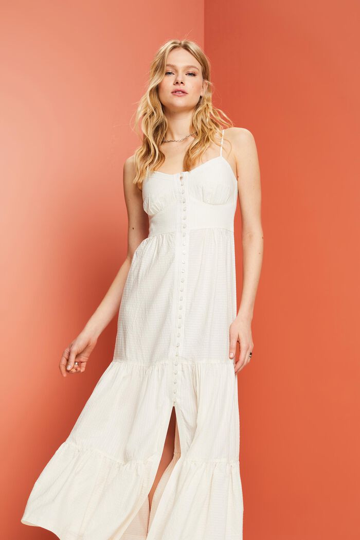 Tiered Button Front Maxi Dress, WHITE, detail image number 0