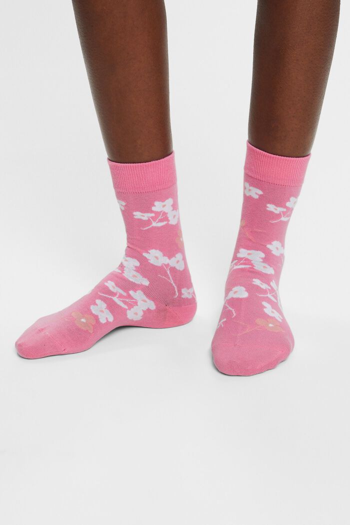2-pack of socks with floral pattern, ROSE / PINK, detail image number 2