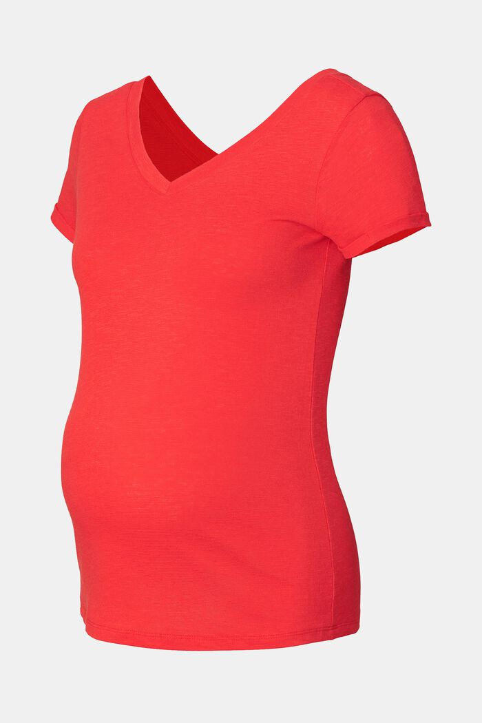 Linen blend: double V-neck T-shirt, RED, detail image number 4