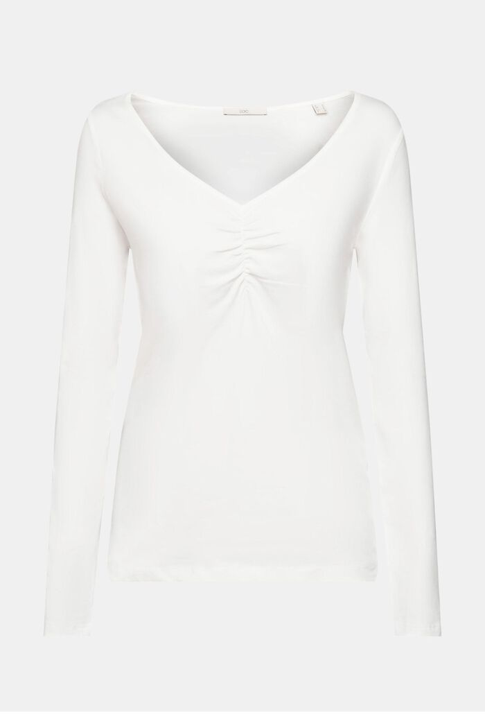 V-neck long sleeved top with gathered detail