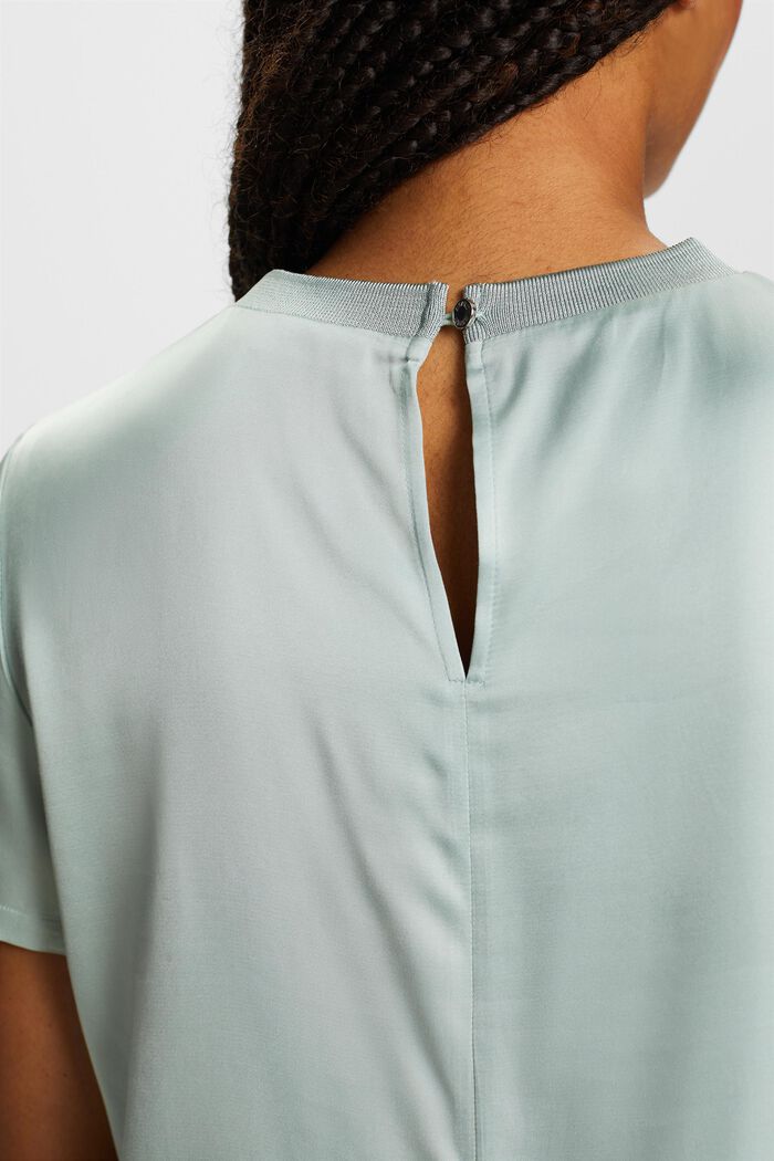 Short-sleeve satin blouse, LIGHT AQUA GREEN, detail image number 2