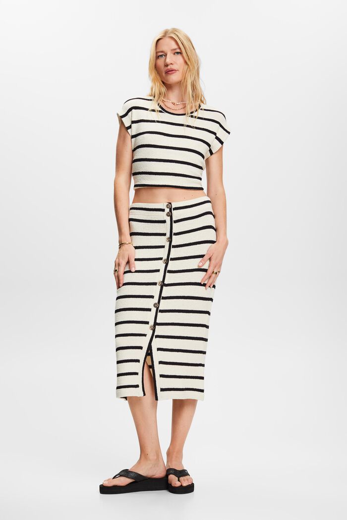 Striped Cotton Modal Midi Skirt, BLACK, detail image number 3
