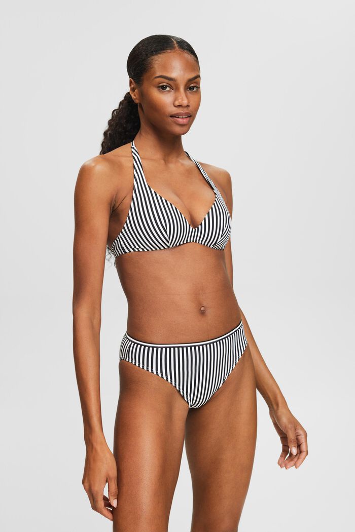 Striped Halterneck Bikini Top, BLACK, detail image number 0