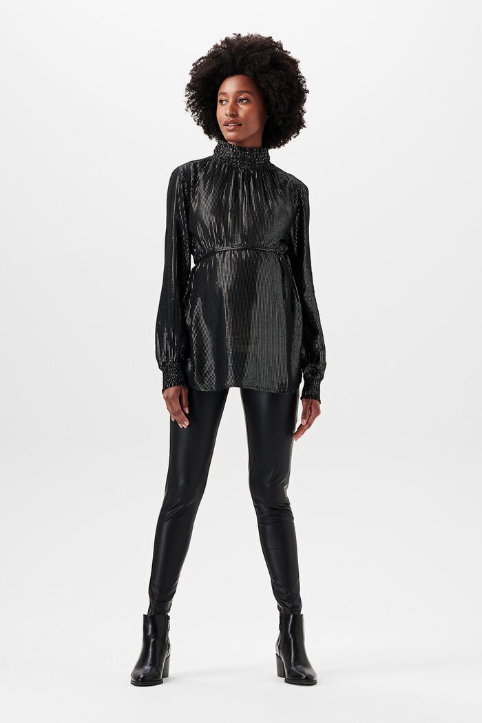 Glitter stripes blouse with stand-up collar, BLACK INK, detail image number 0