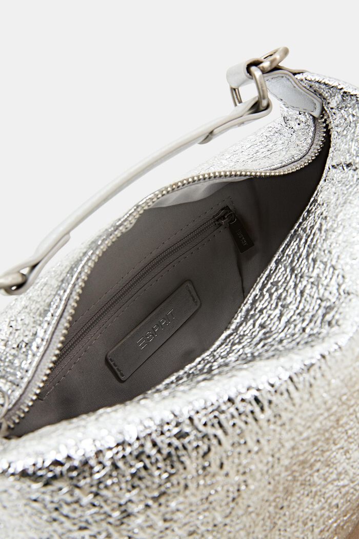 Faux Leather Shoulder Bag, SILVER, detail image number 3