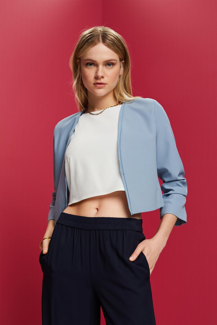Cropped blazer with ruched sleeves, LIGHT BLUE LAVENDER, detail image number 0