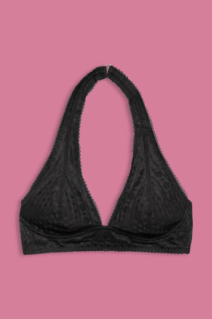 Recycled: halterneck soft bra with lace, ANTHRACITE, detail image number 4