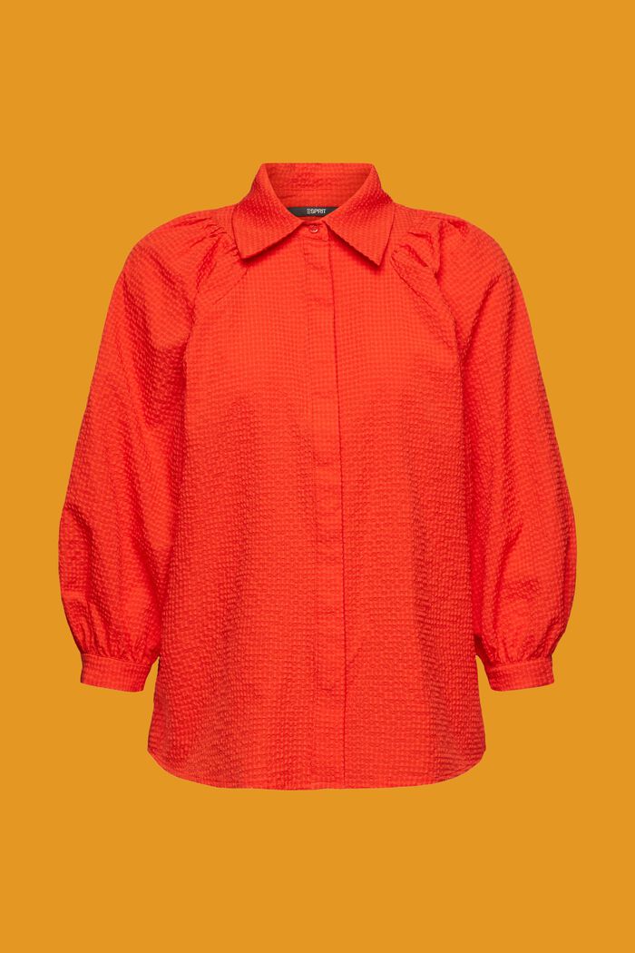 Seersucker blouse with puffy sleeves, ORANGE RED, detail image number 5