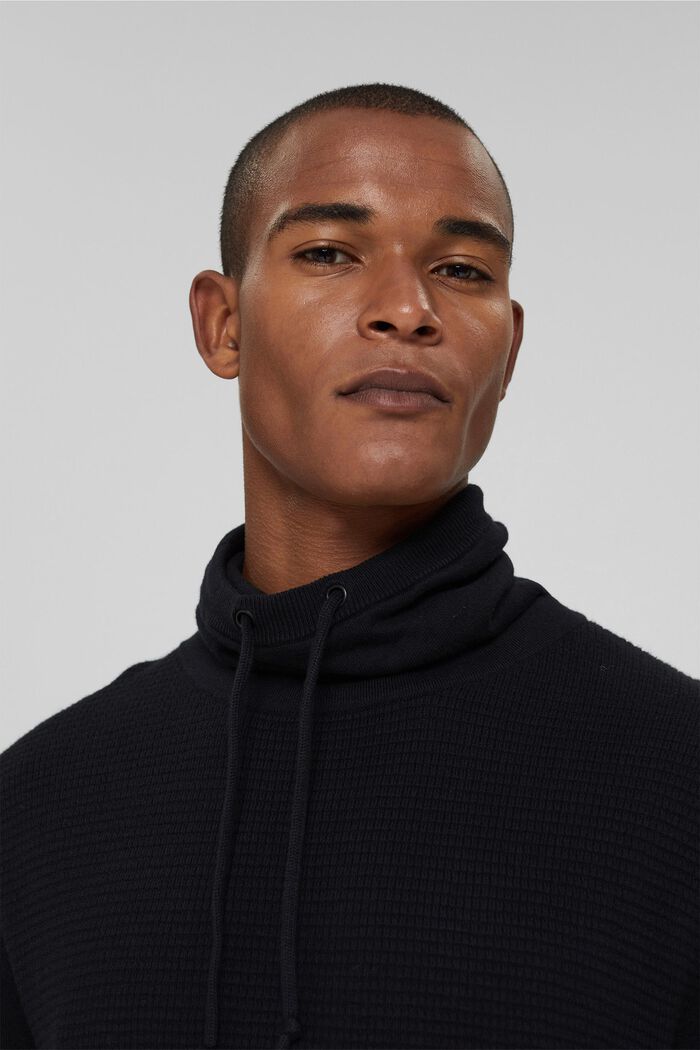 Cashmere blend: jumper with a drawstring collar, BLACK, detail image number 5