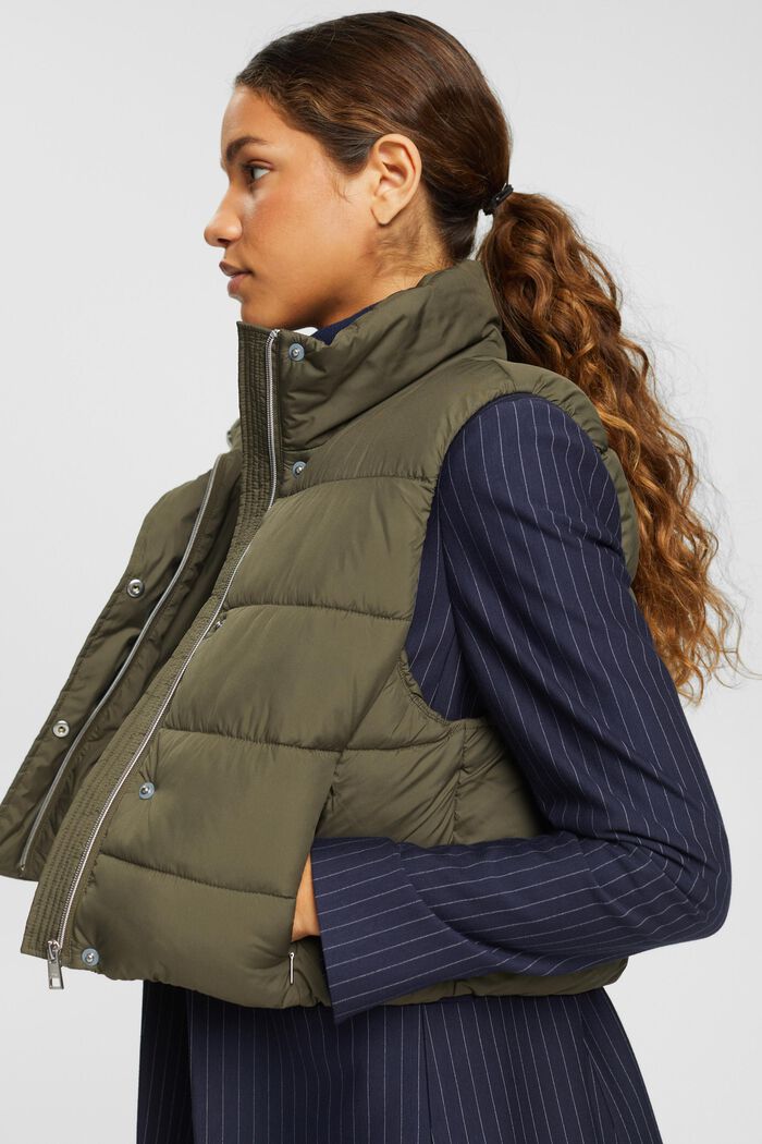 Cropped, quilted body-warmer, KHAKI GREEN, detail image number 4