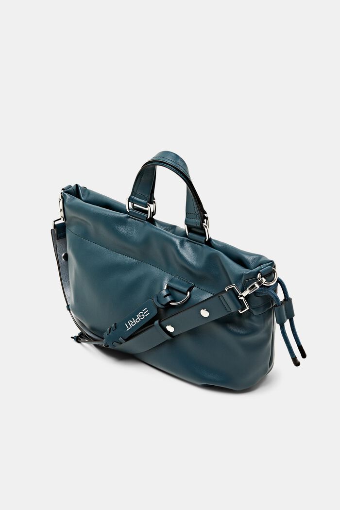 Big faux leather tote bag, TEAL GREEN, detail image number 2