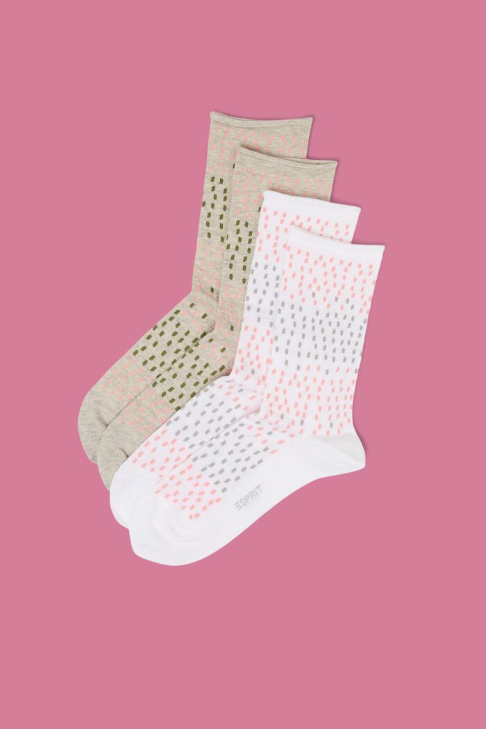 2-pack of dot pattern socks, organic cotton, BEIGE/WHITE, detail image number 0