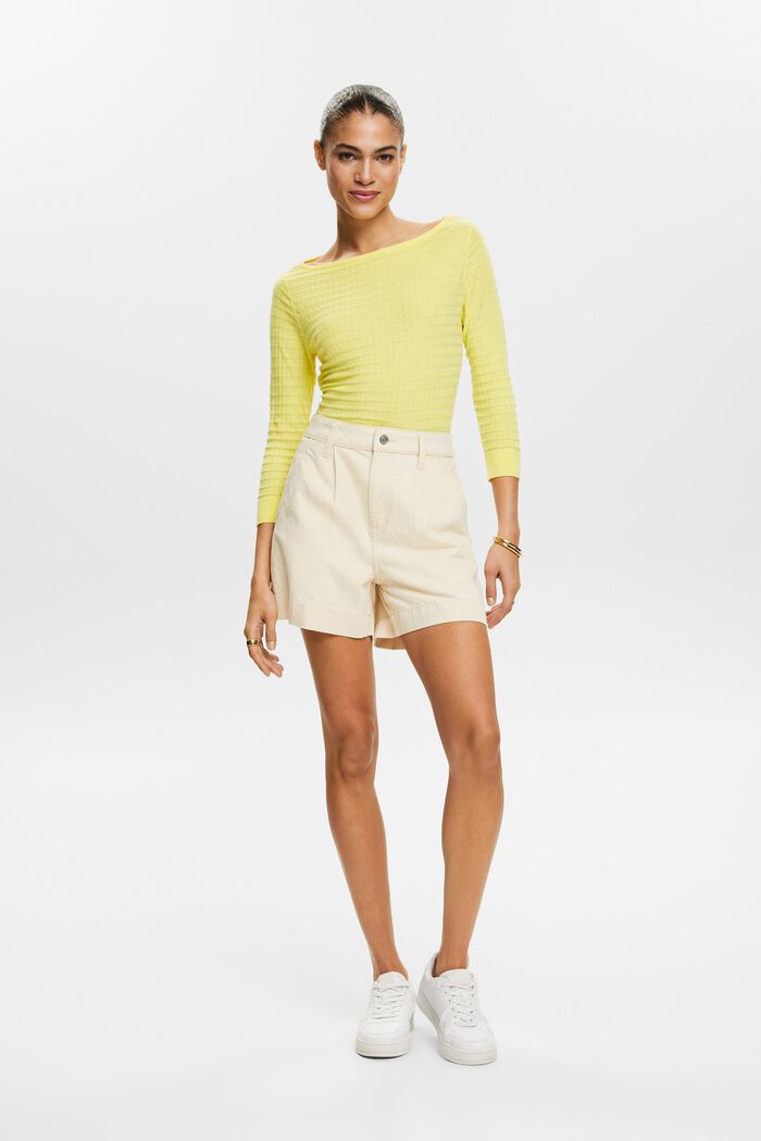 Structured Knit Sweater, PASTEL YELLOW, detail image number 1