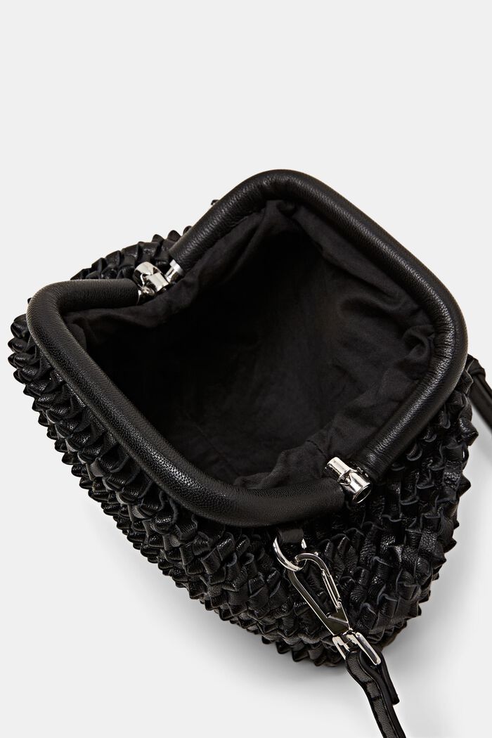 Leather shoulder bag in knotted design, BLACK, detail image number 2