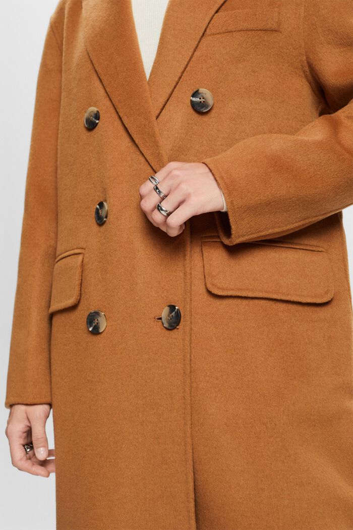 Wool-Cashmere Double-Breasted Coat, CARAMEL, detail image number 3