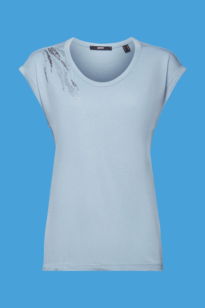 T-shirt with sequin details, LENZING™ ECOVERO™, LIGHT BLUE LAVENDER, detail image number 5
