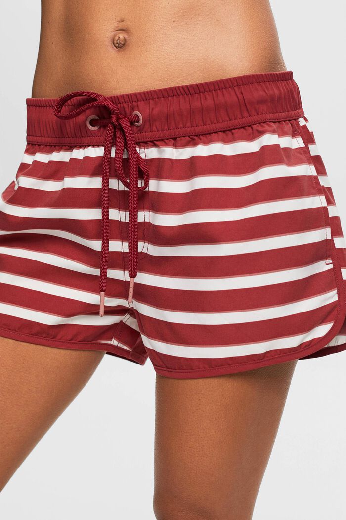 Striped beach shorts, DARK RED, detail image number 1