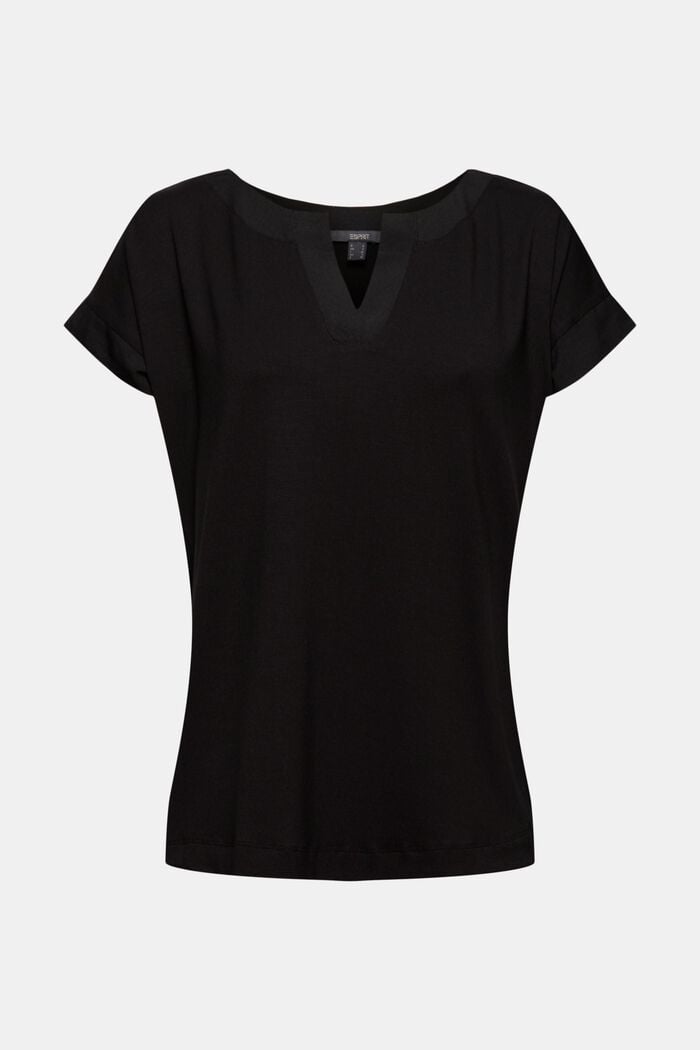 Lyocell blend T-shirt with chiffon details, BLACK, detail image number 5