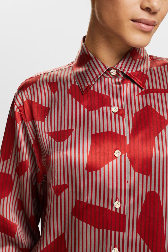Silk Printed Button-Up Shirt, DARK RED, detail image number 2