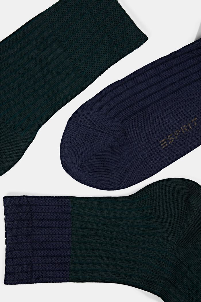 With wool: three pack of rib knit socks, NAVY/PINE, detail image number 1
