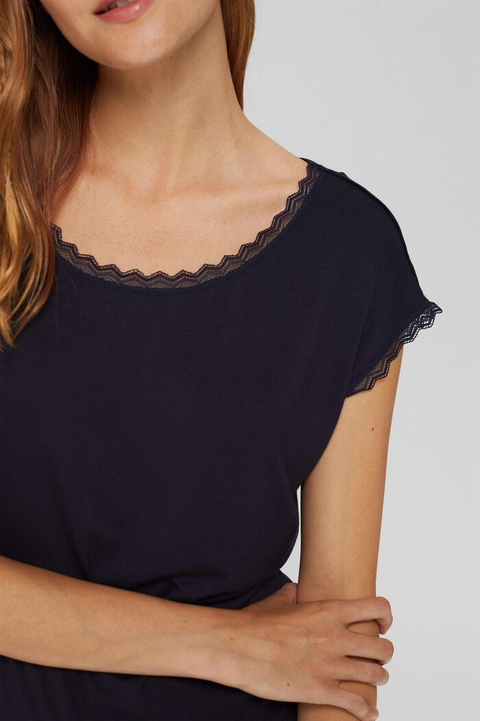 Pyjama top with lace, LENZING™ ECOVERO™, NAVY, detail image number 3