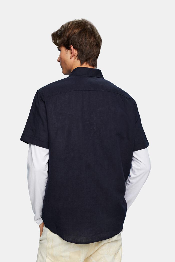 Linen and cotton blend short-sleeved shirt, NAVY, detail image number 4