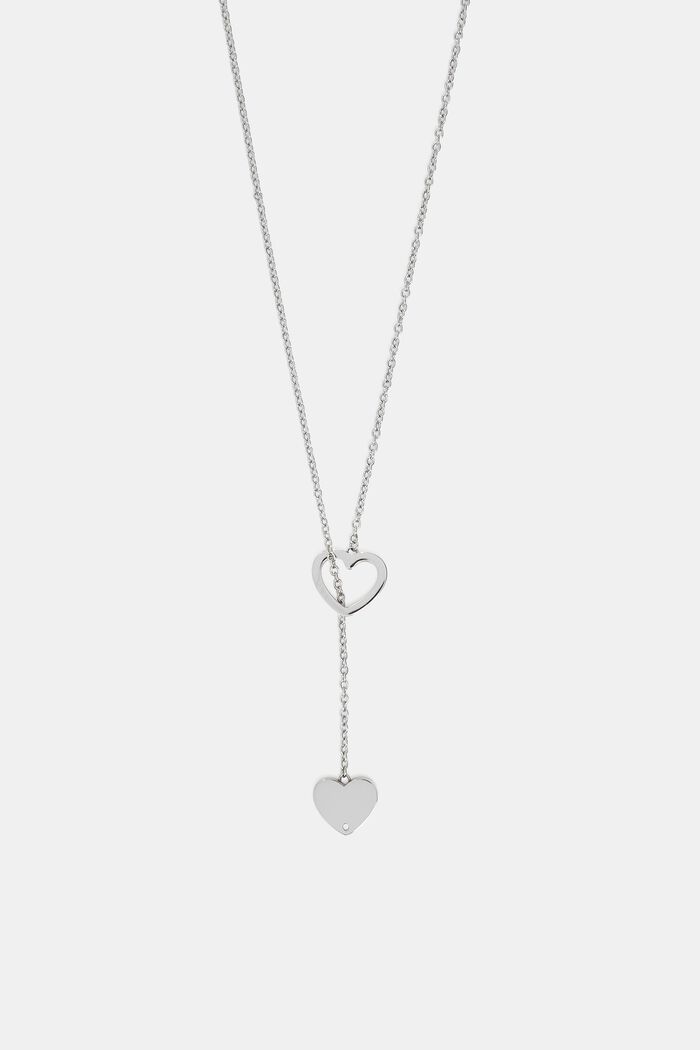 Pendant necklace with heart charm, stainless steel, SILVER, detail image number 0