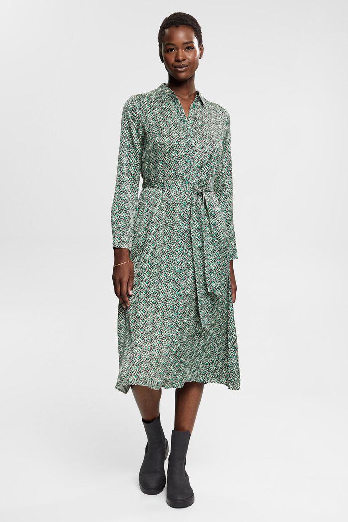 Patterned satin dress, EMERALD GREEN, detail image number 1