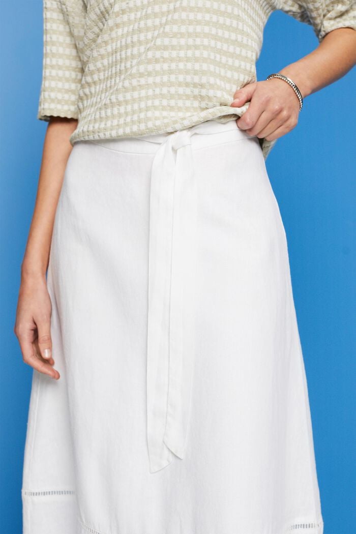 Midi skirt with belt, 100% linen, WHITE, detail image number 2