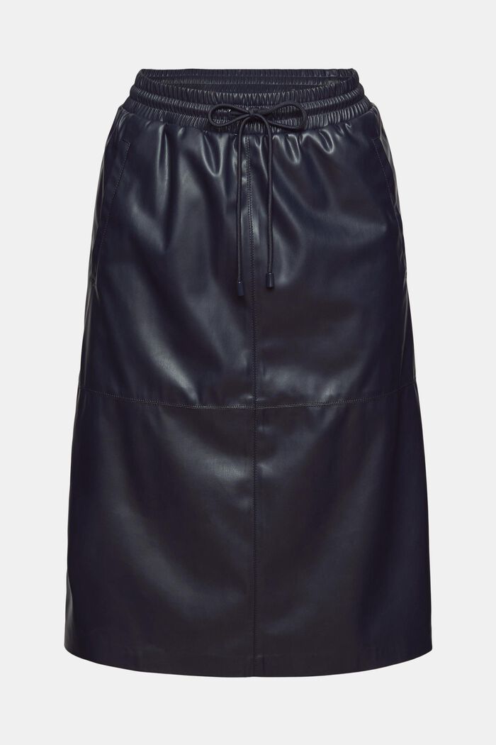 Knee-length faux leather skirt, NAVY, overview