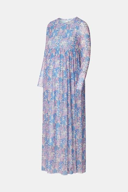 Mesh maxi dress with floral all-over print