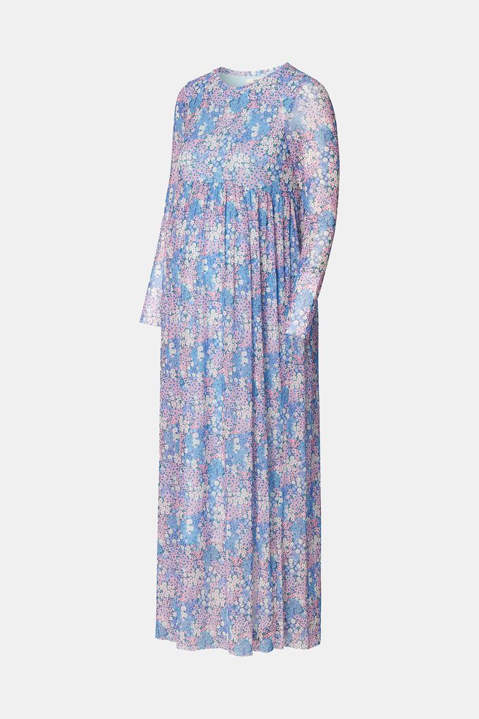 Mesh maxi dress with floral all-over print, LIGHT BLUE, detail image number 4