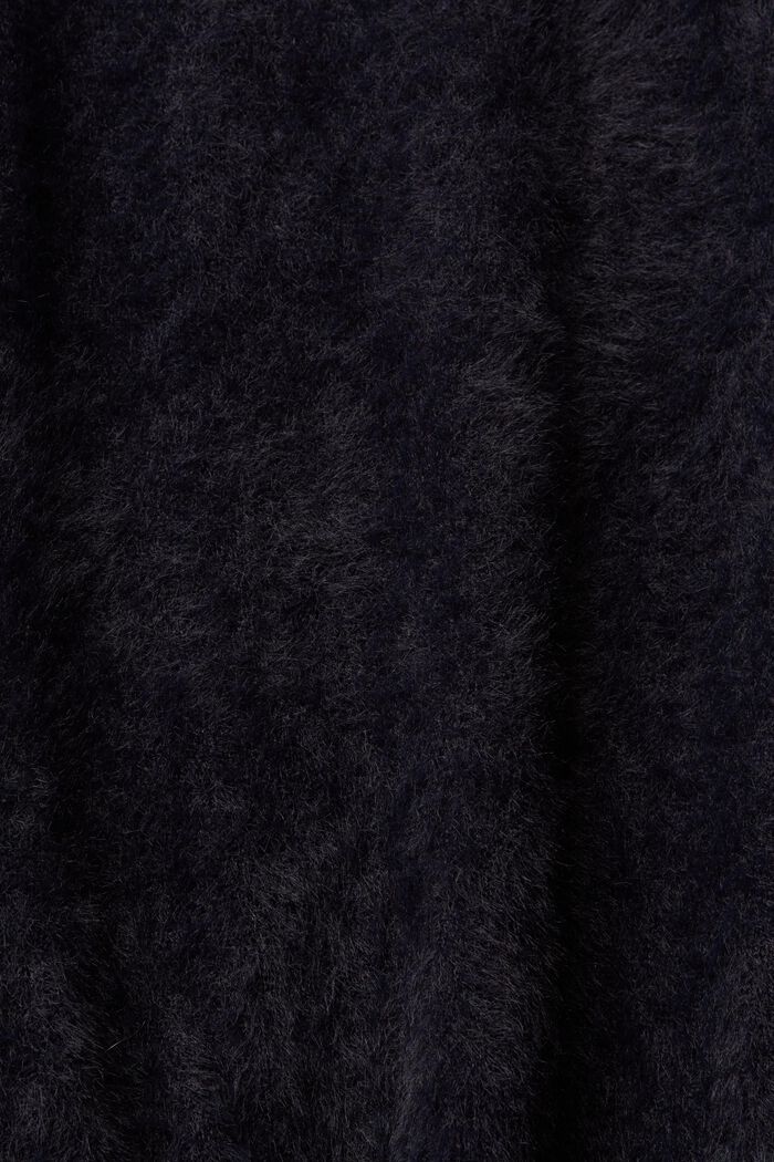 Fluffy V-neck cardigan, BLACK, detail image number 1