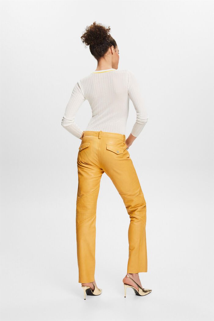 Mid-Rise Straight Leather Pants, BEIGE, detail image number 2