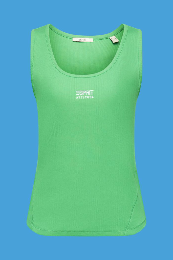 Ribbed tank top with embroidered logo, GREEN, detail image number 6