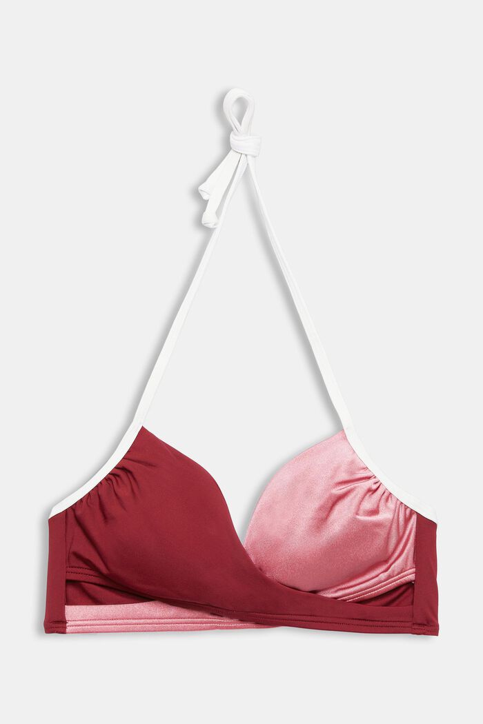 Tri-colour padded wrap-over bikini top, DARK RED, detail image number 4
