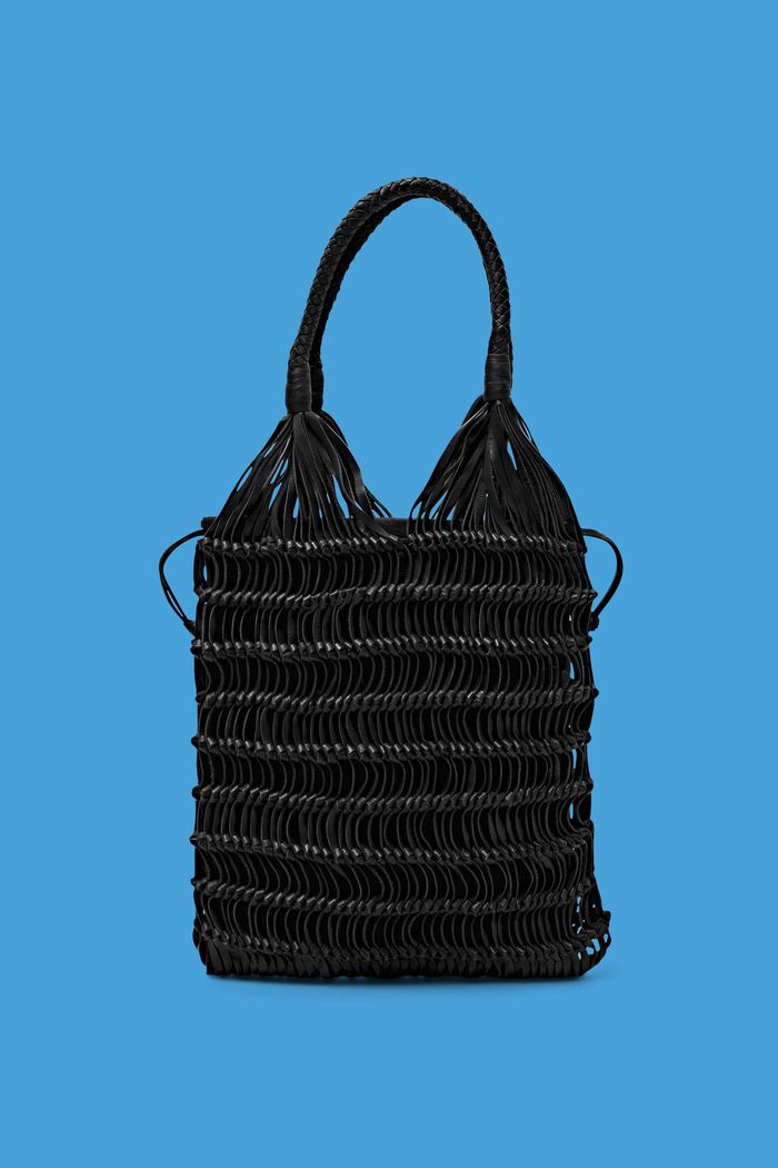 Leather shopper in knotted design, BLACK, detail image number 0