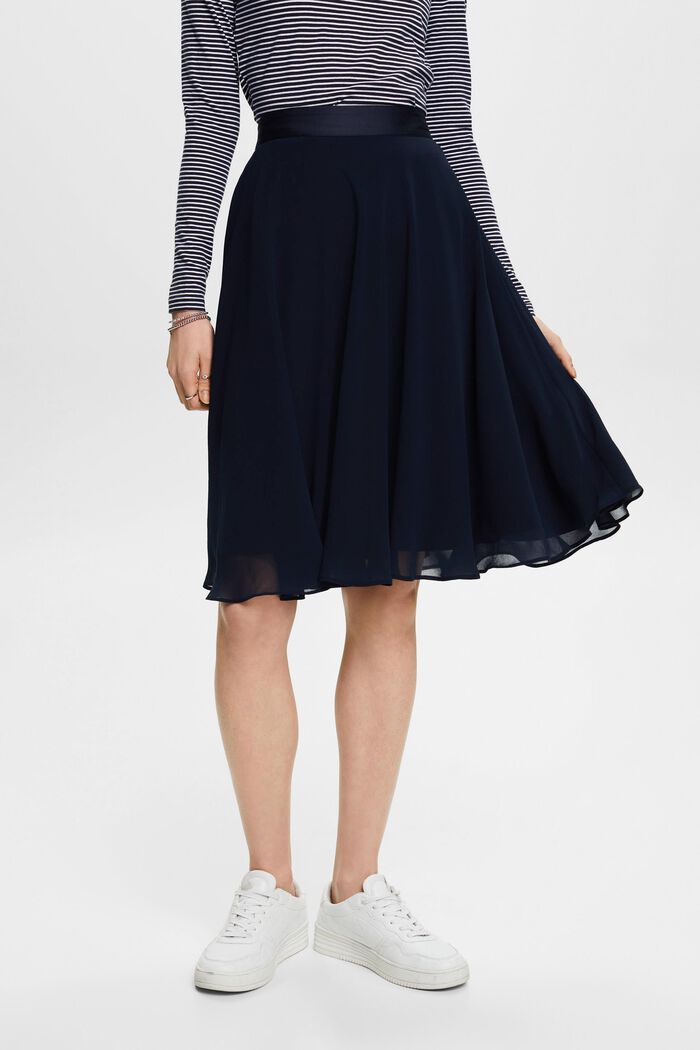 Knee-length chiffon skirt, NAVY, detail image number 0