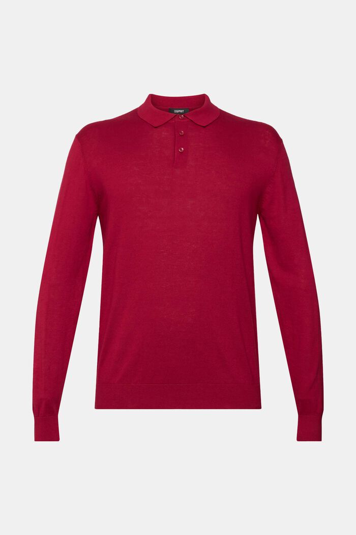 Containing TENCEL™: long sleeve polo shirt, CHERRY RED, detail image number 2