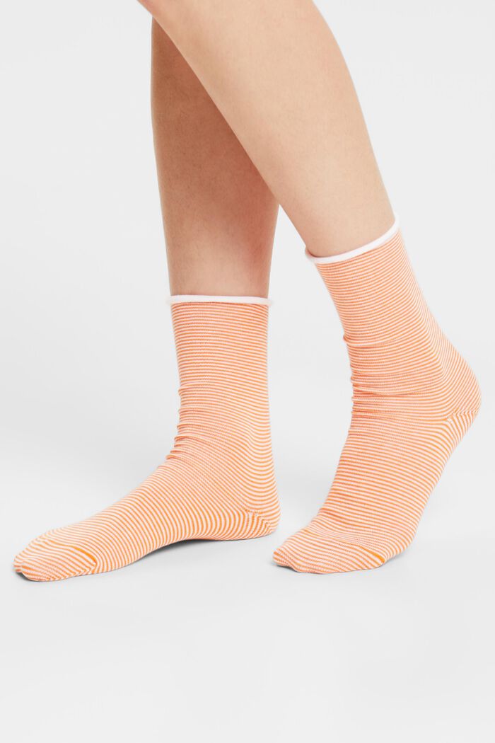 Striped socks with rolled cuffs, organic cotton, ORANGE/RED, detail image number 1