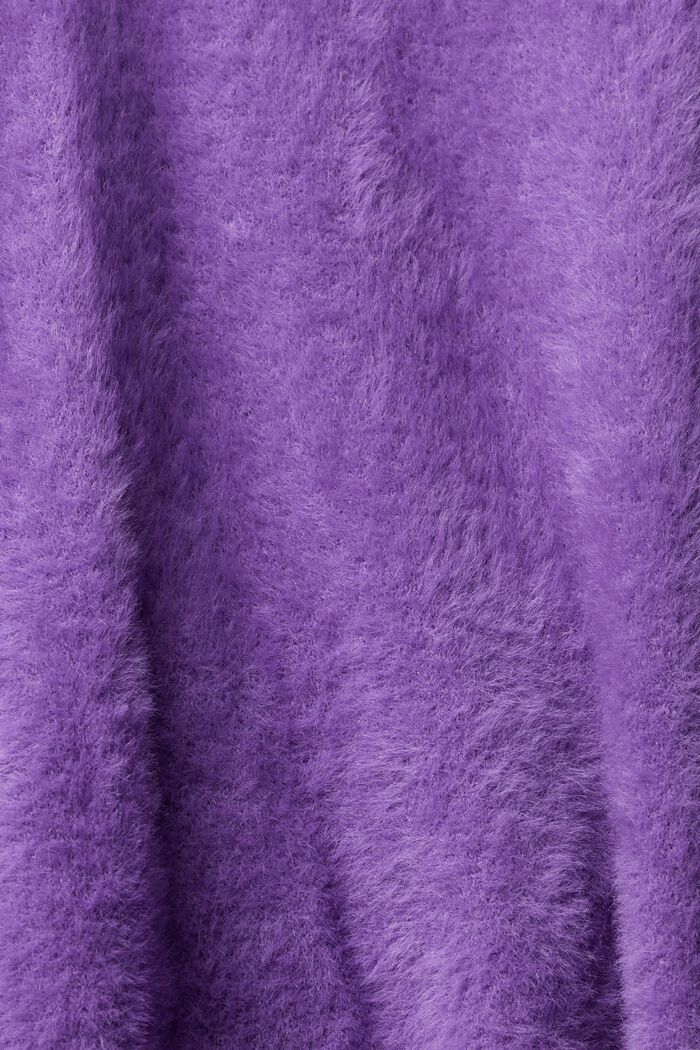 Fluffy V-neck cardigan, PURPLE, detail image number 5